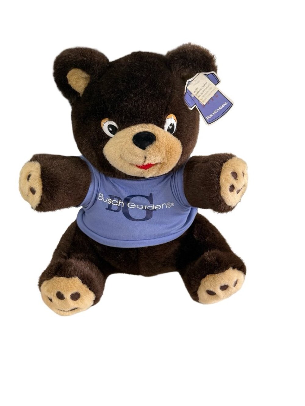 Vintage Busch Gardens BG Bear Plush Teddy Bear 14” Brown Stuffed Animal w Tag